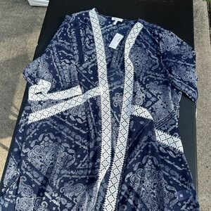Maurices Navy Paisley Blouse with Cream Lace